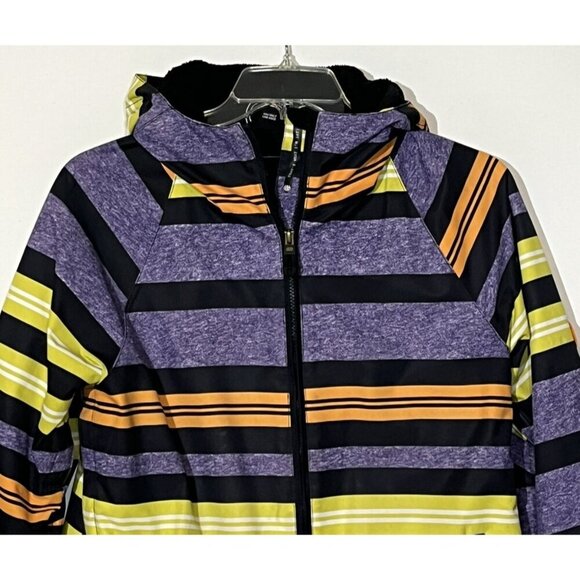 686 Manual Heather Iris Striped Insulated Hooded Zip Ski Snowboard Jacket - Picture 16 of 16